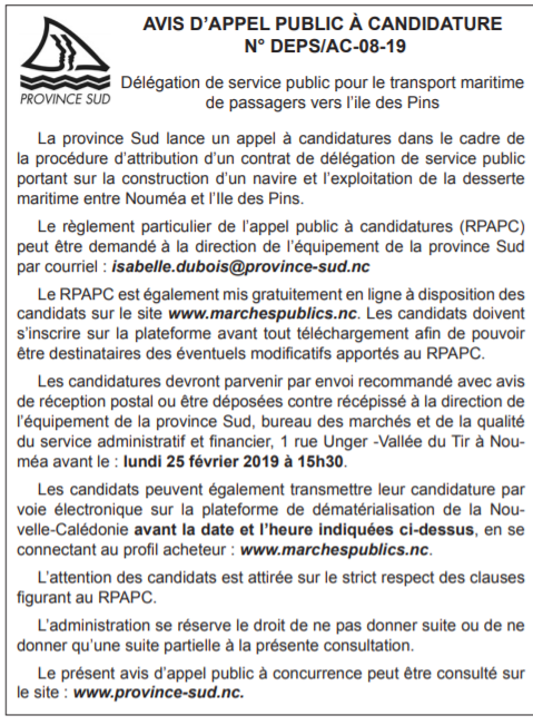Appel d’offre de la PS pour la construction d’un navire